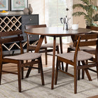 Baxton Studio Eiko Mid-Century Modern Transitional Light Beige Fabric Upholstered and Walnut Brown Finished Wood 5-Piece Dining Set