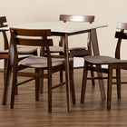 Baxton Studio Richmond Mid-Century Modern Light Beige Fabric Upholstered and Walnut Brown Finished Wood 5-Piece Dining Set with Faux Marble Dining Table