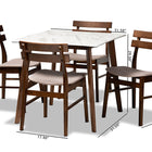 Baxton Studio Richmond Mid-Century Modern Light Beige Fabric Upholstered and Walnut Brown Finished Wood 5-Piece Dining Set with Faux Marble Dining Table