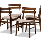 Baxton Studio Devlin Mid-Century Modern Transitional Light Beige Fabric Upholstered and Walnut Brown Finished Wood 4-Piece Dining Chair Set