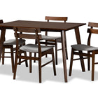 Baxton Studio Eleri Mid-Century Modern Transitional Light Grey Fabric Upholstered and Walnut Brown Finished Wood 5-Piece Dining Set