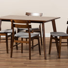 Baxton Studio Eleri Mid-Century Modern Transitional Light Grey Fabric Upholstered and Walnut Brown Finished Wood 5-Piece Dining Set