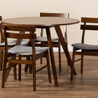Baxton Studio Eiko Mid-Century Modern Transitional Light Grey Fabric Upholstered and Walnut Brown Finished Wood 5-Piece Dining Set