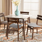 Baxton Studio Richmond Mid-Century Modern Light Grey Fabric Upholstered and Walnut Brown Finished Wood 5-Piece Dining Set with Faux Marble Dining Table