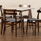 Baxton Studio Richmond Mid-Century Modern Light Grey Fabric Upholstered and Walnut Brown Finished Wood 5-Piece Dining Set with Faux Marble Dining Table