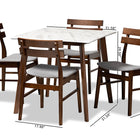 Baxton Studio Richmond Mid-Century Modern Light Grey Fabric Upholstered and Walnut Brown Finished Wood 5-Piece Dining Set with Faux Marble Dining Table