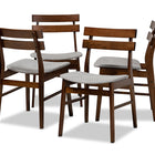 Baxton Studio Devlin Mid-Century Modern Transitional Light Grey Fabric Upholstered and Walnut Brown Finished Wood 4-Piece Dining Chair Set