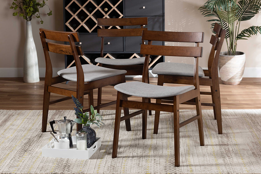 Baxton Studio Devlin Mid-Century Modern Transitional Light Grey Fabric Upholstered and Walnut Brown Finished Wood 4-Piece Dining Chair Set