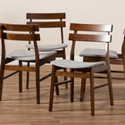 Baxton Studio Devlin Mid-Century Modern Transitional Light Grey Fabric Upholstered and Walnut Brown Finished Wood 4-Piece Dining Chair Set