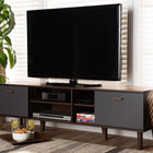 Baxton Studio Moina Mid-Century Modern Two-Tone Walnut Brown and Grey Finished Wood TV Stand