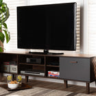 Baxton Studio Moina Mid-Century Modern Two-Tone Walnut Brown and Grey Finished Wood TV Stand