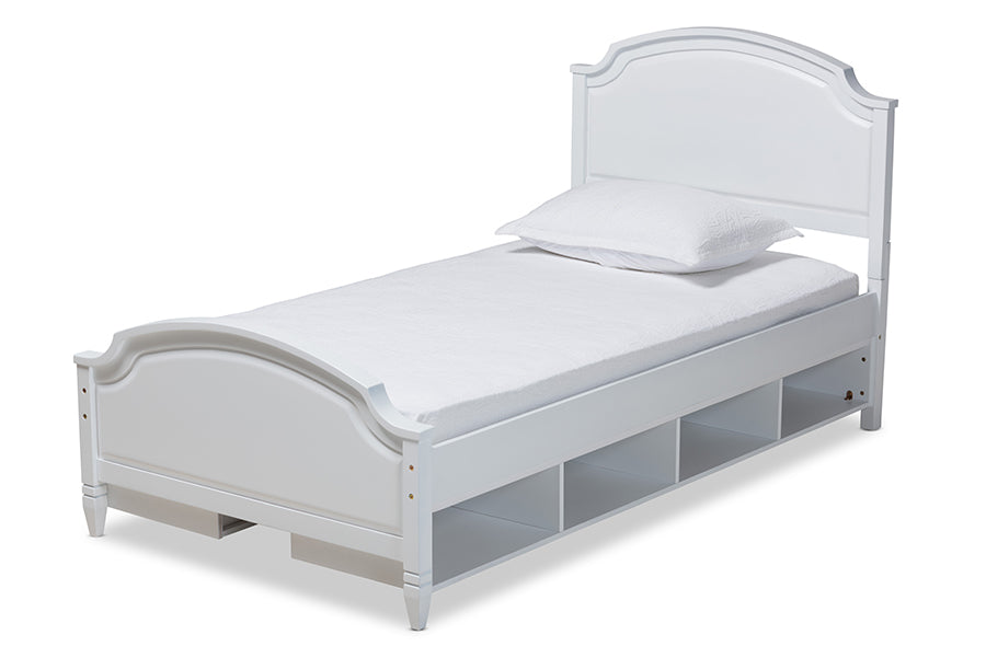Baxton Studio Elise Classic and Traditional Transitional White Finished Wood Twin Size Storage Platform Bed