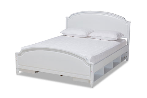 Baxton Studio Elise Classic and Traditional Transitional White Finished Wood Queen Size Storage Platform Bed