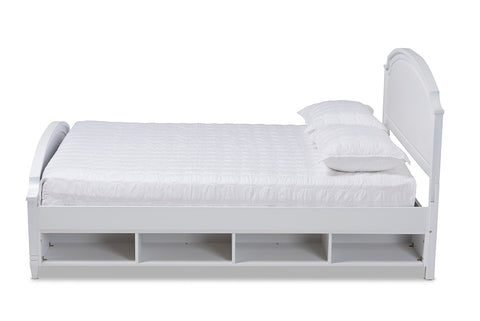 Baxton Studio Elise Classic and Traditional Transitional White Finished Wood Queen Size Storage Platform Bed