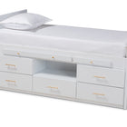 Baxton Studio Mirza Modern and Contemporary White Finished Wood 5-Drawer Twin Size Storage Bed with Pull-Out Desk
