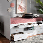 Baxton Studio Mirza Modern and Contemporary White Finished Wood 5-Drawer Twin Size Storage Bed with Pull-Out Desk