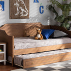 Baxton Studio Alya Classic Traditional Farmhouse Walnut Brown Finished Wood Twin Size Daybed with Roll-Out Trundle Bed
