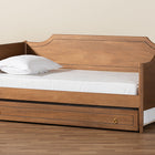 Baxton Studio Alya Classic Traditional Farmhouse Walnut Brown Finished Wood Twin Size Daybed with Roll-Out Trundle Bed