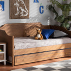 Baxton Studio Alya Classic Traditional Farmhouse Walnut Brown Finished Wood Twin Size Daybed with Roll-Out Trundle Bed