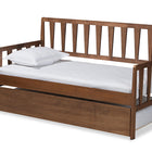 Baxton Studio Midori Modern and Contemporary Transitional Walnut Brown Finished Wood Twin Size Daybed with Roll-Out Trundle Bed