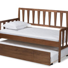 Baxton Studio Midori Modern and Contemporary Transitional Walnut Brown Finished Wood Twin Size Daybed with Roll-Out Trundle Bed