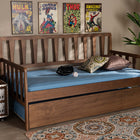 Baxton Studio Midori Modern and Contemporary Transitional Walnut Brown Finished Wood Twin Size Daybed with Roll-Out Trundle Bed