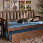 Baxton Studio Midori Modern and Contemporary Transitional Walnut Brown Finished Wood Twin Size Daybed with Roll-Out Trundle Bed