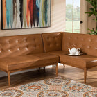 Baxton Studio Arvid Mid-Century Modern Tan Faux Leather Upholstered and Walnut Brown Finished 2-Piece Wood Dining Nook Banquette Set