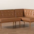 Baxton Studio Arvid Mid-Century Modern Tan Faux Leather Upholstered and Walnut Brown Finished 2-Piece Wood Dining Nook Banquette Set