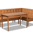 Baxton Studio Arvid Mid-Century Modern Tan Faux Leather Upholstered and Walnut Brown Finished Wood 3-Piece Dining Nook Set
