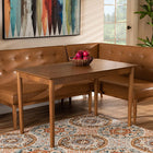 Baxton Studio Arvid Mid-Century Modern Tan Faux Leather Upholstered and Walnut Brown Finished Wood 3-Piece Dining Nook Set