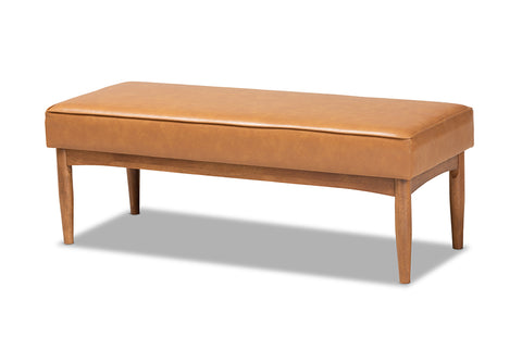 Baxton Studio Arvid Mid-Century Modern Tan Faux Leather Upholstered and Walnut Brown Finished Wood Dining Bench