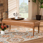 Baxton Studio Arvid Mid-Century Modern Tan Faux Leather Upholstered and Walnut Brown Finished Wood Dining Bench