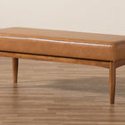 Baxton Studio Arvid Mid-Century Modern Tan Faux Leather Upholstered and Walnut Brown Finished Wood Dining Bench
