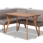 Baxton Studio Odessa Mid-Century Modern Grey Fabric Upholstered and Walnut Brown Finished Wood 3-Piece Dining Nook Set