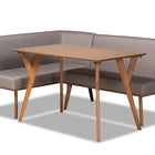 Baxton Studio Odessa Mid-Century Modern Grey Fabric Upholstered and Walnut Brown Finished Wood 3-Piece Dining Nook Set