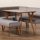 Baxton Studio Odessa Mid-Century Modern Grey Fabric Upholstered and Walnut Brown Finished Wood 4-Piece Dining Nook Set