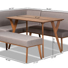 Baxton Studio Odessa Mid-Century Modern Grey Fabric Upholstered and Walnut Brown Finished Wood 4-Piece Dining Nook Set
