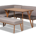 Baxton Studio Odessa Mid-Century Modern Grey Fabric Upholstered and Walnut Brown Finished Wood 4-Piece Dining Nook Set