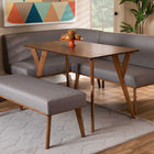 Baxton Studio Odessa Mid-Century Modern Grey Fabric Upholstered and Walnut Brown Finished Wood 4-Piece Dining Nook Set