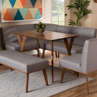 Baxton Studio Odessa Mid-Century Modern Grey Fabric Upholstered and Walnut Brown Finished Wood 5-Piece Dining Nook Set
