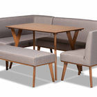 Baxton Studio Odessa Mid-Century Modern Grey Fabric Upholstered and Walnut Brown Finished Wood 5-Piece Dining Nook Set
