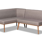 Baxton Studio Odessa Mid-Century Modern Grey Fabric Upholstered and Walnut Brown Finished 2-Piece Wood Dining Nook Banquette Set