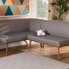 Baxton Studio Odessa Mid-Century Modern Grey Fabric Upholstered and Walnut Brown Finished 2-Piece Wood Dining Nook Banquette Set