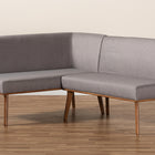 Baxton Studio Odessa Mid-Century Modern Grey Fabric Upholstered and Walnut Brown Finished 2-Piece Wood Dining Nook Banquette Set