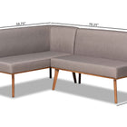 Baxton Studio Odessa Mid-Century Modern Grey Fabric Upholstered and Walnut Brown Finished 2-Piece Wood Dining Nook Banquette Set