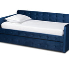 Baxton Studio Jona Modern and Contemporary Transitional Navy Blue Velvet Fabric Upholstered and Button Tufted Twin Size Daybed with Trundle
