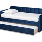 Baxton Studio Jona Modern and Contemporary Transitional Navy Blue Velvet Fabric Upholstered and Button Tufted Twin Size Daybed with Trundle