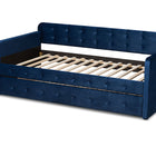 Baxton Studio Jona Modern and Contemporary Transitional Navy Blue Velvet Fabric Upholstered and Button Tufted Twin Size Daybed with Trundle