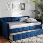 Baxton Studio Jona Modern and Contemporary Transitional Navy Blue Velvet Fabric Upholstered and Button Tufted Twin Size Daybed with Trundle